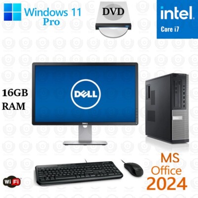 Windows 11 Dell i7 3.4 ghz 32GB 250GB SSD+1TB 24'' LCD WiFi Desktop Computer PC