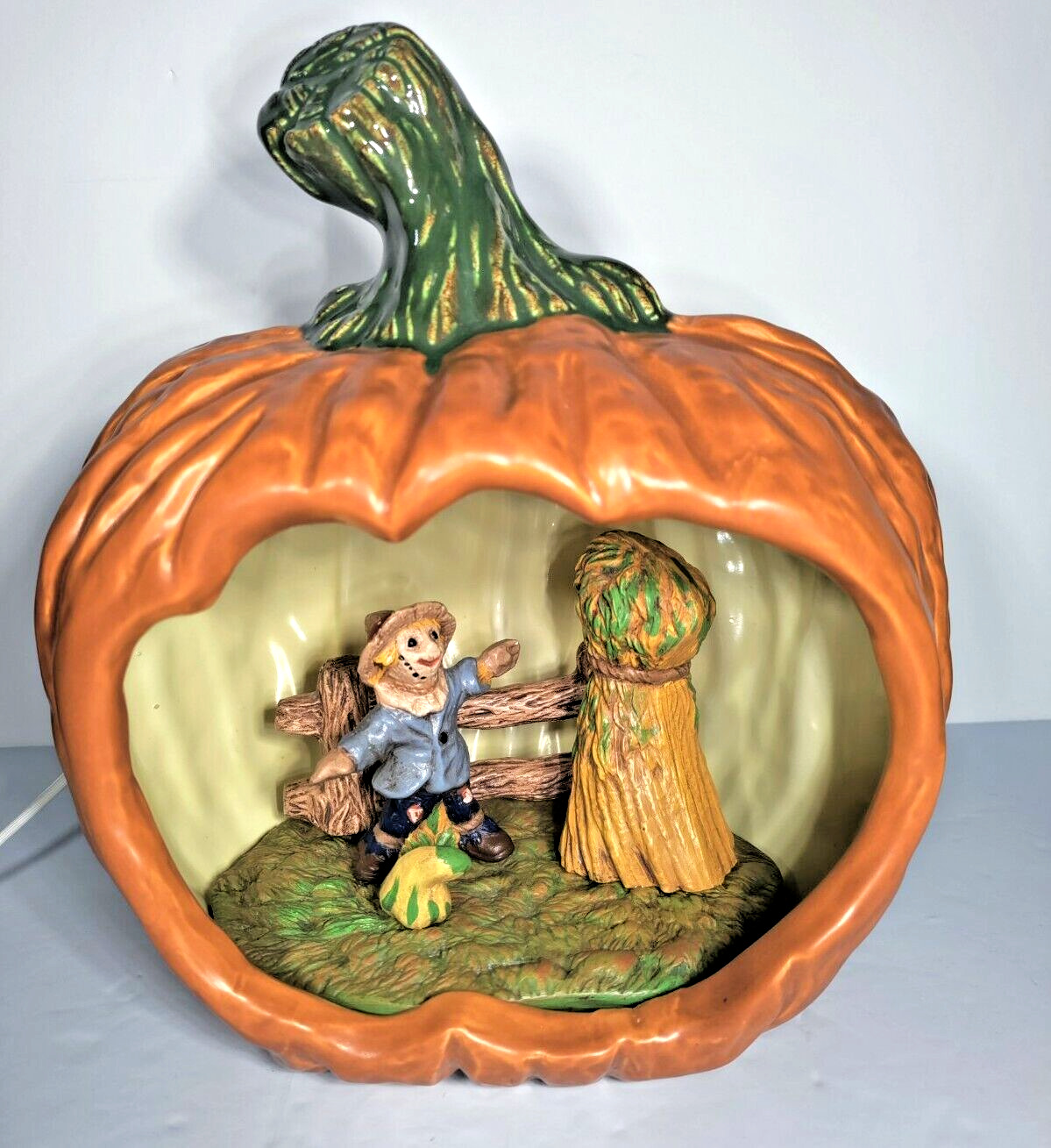 Nowell Mold Ceramic Pumpkin Halloween Decoration Vintage 1982 Scarecrow Working