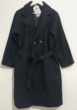 Witchery Womens Black Double Breasted Tie Front Coat Size Large