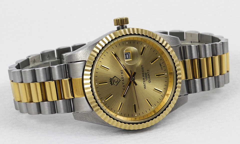 LEONARDO CAVADINI Herrenuhr massiv Edelstahl bicolor Lupe Schraubkrone CV-332J - Bild 2 von 4