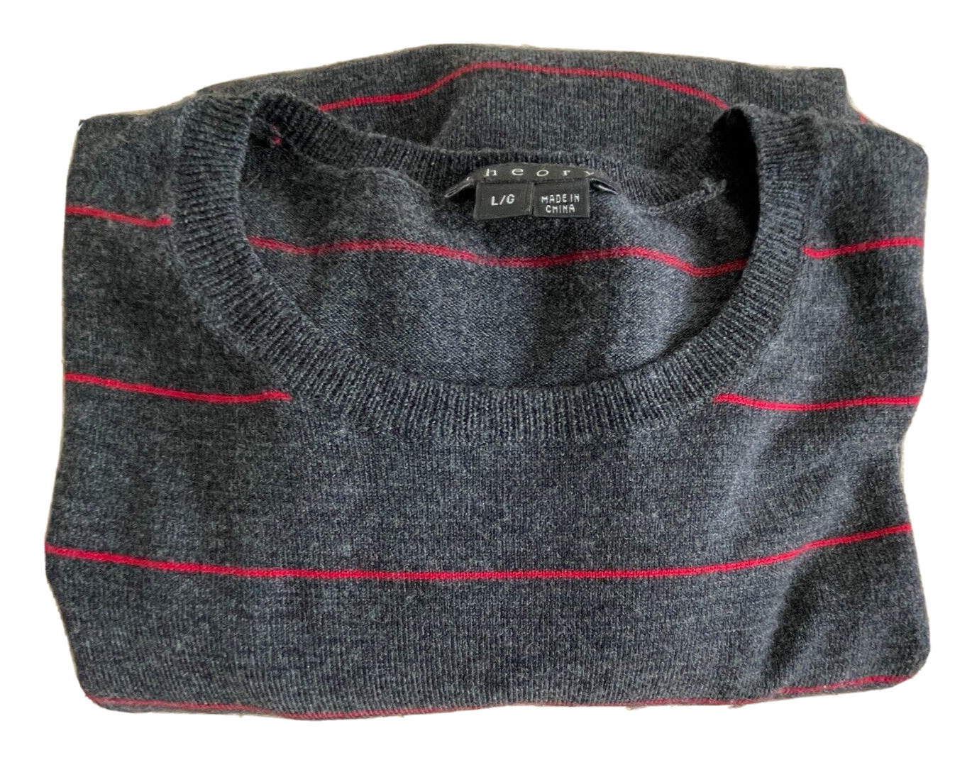 THEORY Grey Crew Neck sweater with narrow red Str… - image 3