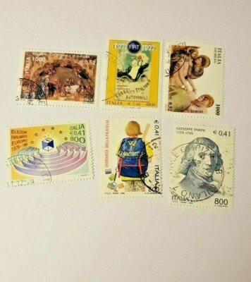 6 ITALY STAMPS DOUBLE CURRENCY EURO LIRA £ GREAT CONDITION TRAVELLED STAMP