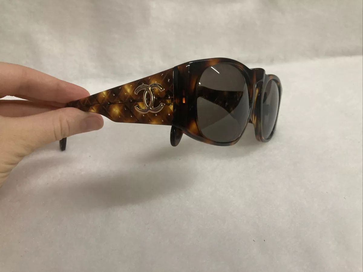 chanel brown tortoise gold quilted CC logo pantos sunglasses