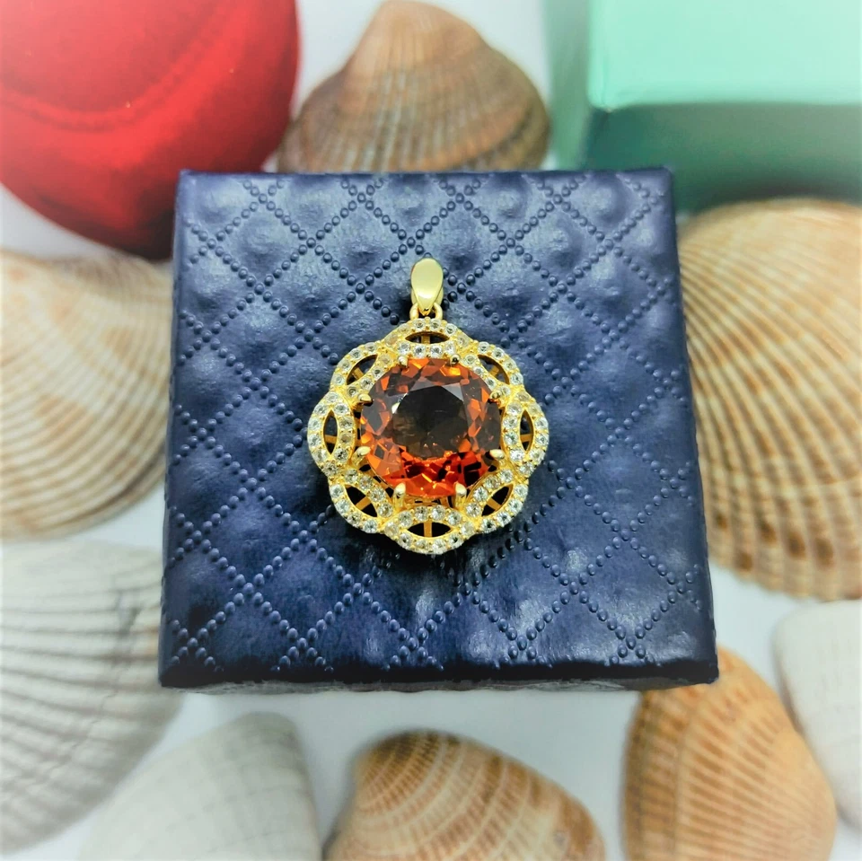 Granate de hessonita natural certificado 7,6 TCW enchapado en oro amarillo de 18 k de ley Foto 3 de 4