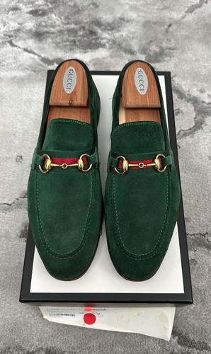 Authentic Gucci Web Gold Horsebit Green Suede Mens Loafer US8.5 EU42 UK8 - Picture 5 of 8