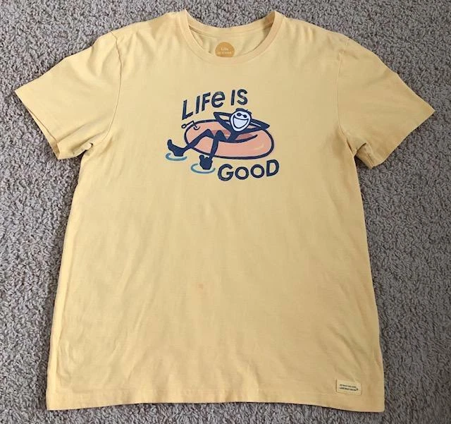Life Is Good Jake Tube Pool Men s Yellow T Shirt Size Medium eBay