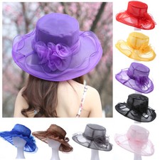 Women Wide Brim Sun Hat Wedding Tea Party Ladies Kentucky Derby Noble Church Cap