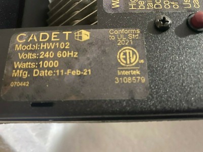 Cadet HW102 1000 W 240 V Fan-Forced Wall Heater Assembly with  Housing/Thermostat | eBay