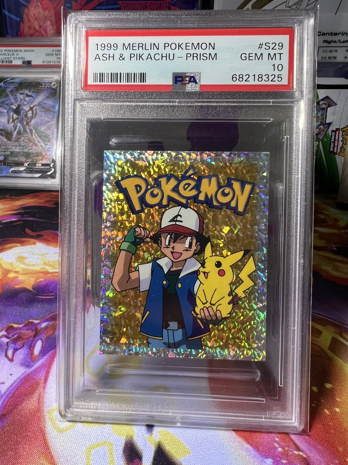 Ash Pikachu Prism 1999 Merlin Collection Pokemon Stickers S29 Cards Prizm PSA 10 - Picture 2 of 5