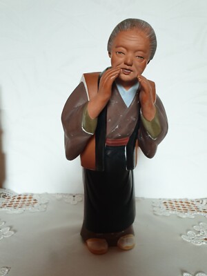 HAKATA URASAKI Traditionelle Tonfigur Japan ÄLTERE DAME Vintage 1950er | selten
