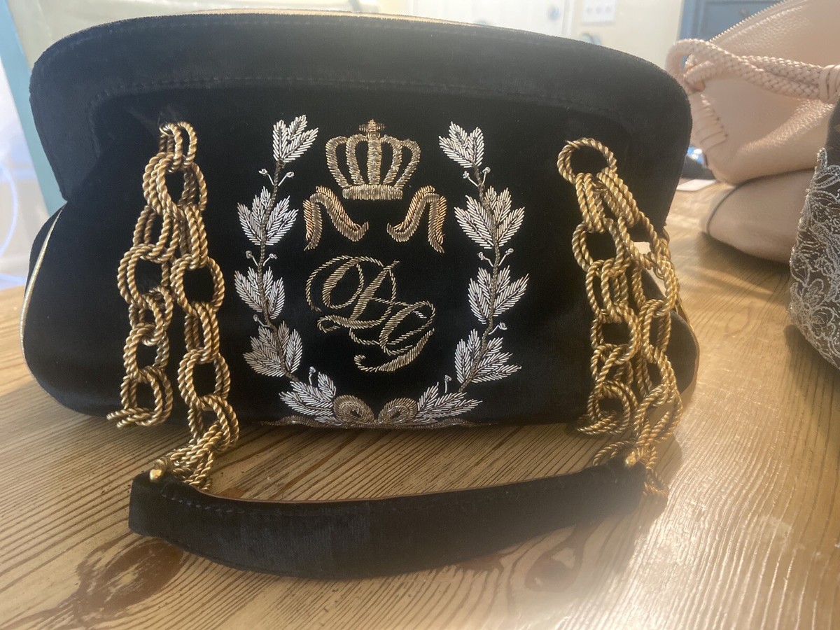 Dolce And Gabbana Limited Edition Black Velvet Sophia Clutch