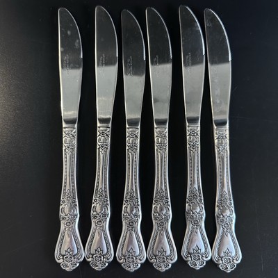 6 Stanley Roberts Stainless Flatware Precious Rose Dinner Knives Rogers