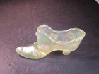Fenton Vaseline Iridescent Carnival Glass Slipper Shoe Figurine UV GLOWS