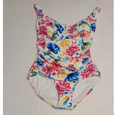 Anne Cole Women's Floral Shirred One Piece Swimsuit White Multicolor Size 8/10