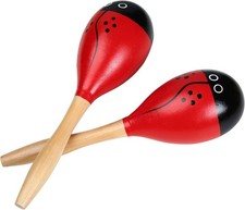 Maracas, Wooden Shaker 9 inches long and 2.6 in diameter, Ladybird