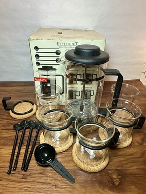 BODUM French Press Bistro Set-12 oz Pot, 3-12oz Mugs,2-6oz Cups 4spoons/coasters