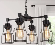 LNC Caged Chandelier 4-Light Black Linear Modern Chandelier