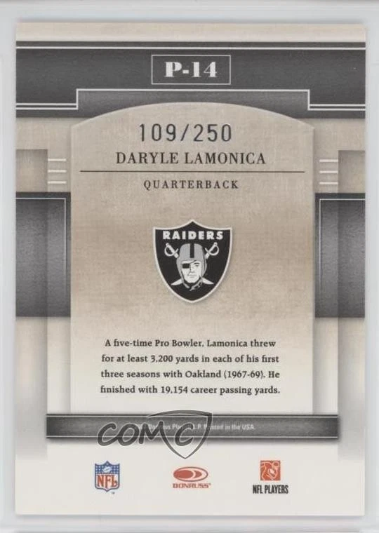 2007 Donruss Gridiron Gear Performers Silver /250 Daryle Lamonica #P-14 - Image 2 of 2