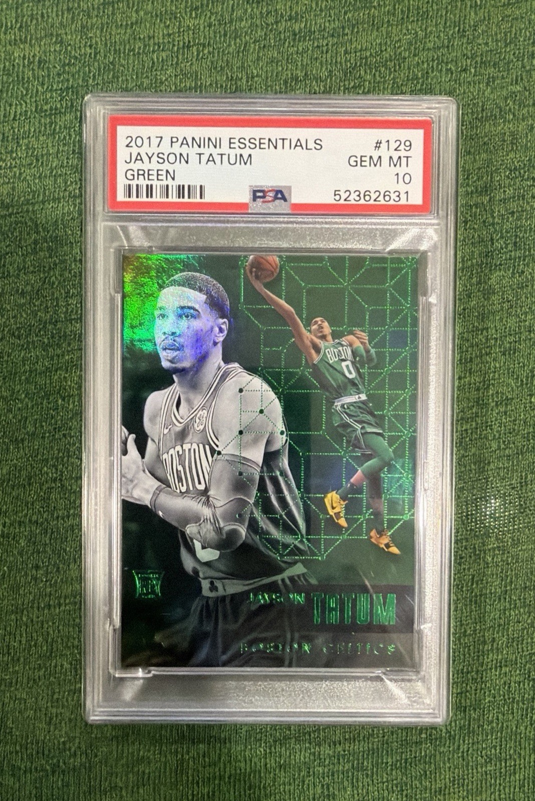 2017 Panini Essentials Jayson Tatum #129 Green (RC) PSA 10 Gem Mt view 1
