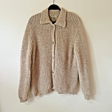 Vintage Eddie Bauer Size L Chunky Knit Long Sleeve 80 Wool Cardigan Make In UK