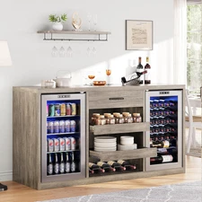 Large Coffee Bar Cabinet with Fridge Space, Mini Fridge Cabinet with Power Outle