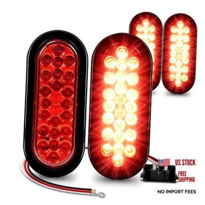 TRUE MODS 4pc 6'' Oval LED Trailer Tail Light Kit [DOT FMVSS 108] 4 Pack Red