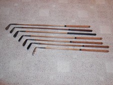 7 NICE OLD ANTIQUE WOOD SHAFT HICKORY GOLF CLUBS