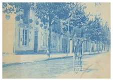 France, bicycle soldier on a decorated street, ca.1890 provenance from l'album pe