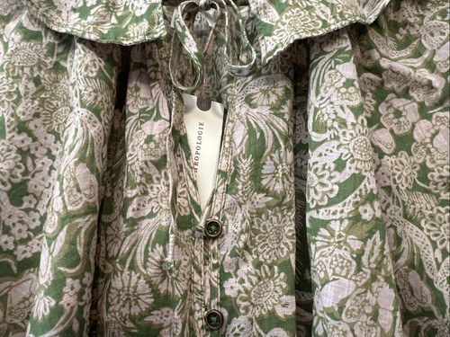 Anthropologie Cotton Ruffled Bell Long Sleeve Floral Green Peasant Blouse Small - Picture 3 of 10