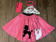 Pink FELT Poodle Skirt Adult Waist 26-34" White Socks Scarf Neck Tie Glasses Ear