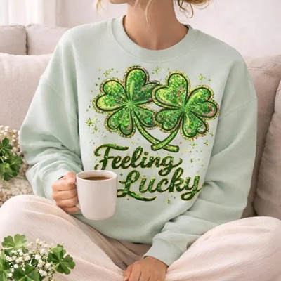 Feeling Lucky St Patricks Day Unisex Sweatshirt Irish Clover Apparel Gift