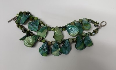 Barse Bracelet Double Strand 8  Thailand 925 Green Mother If Pearl? Turquoise?