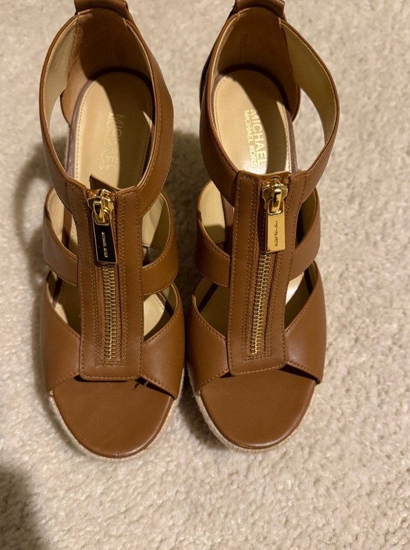 MICHAEL Michael Kors Brown Leather Wedge Sandals Zip Ankle Strap US 6