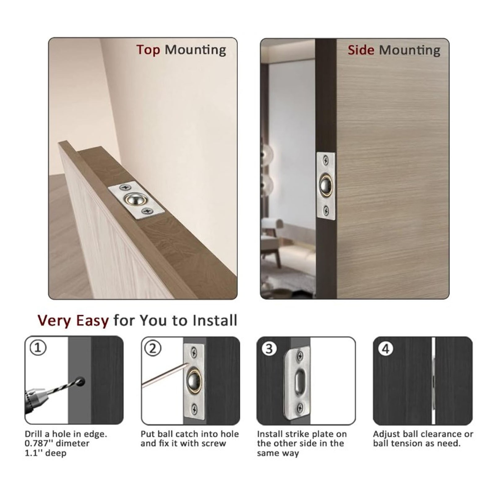 4pcs Solid Brass Ball Catch Adjustable For Closet Doors