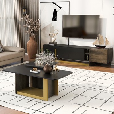 VIBE HAUS Modern Light Luxury TV Stand and Coffee Table Set of 2, Modern TV Co