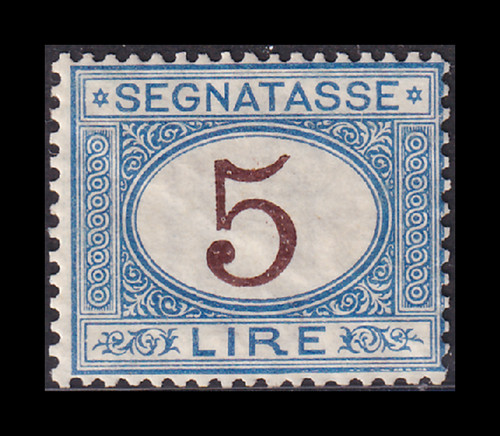 ITALY 1903 - TAX MARKER L. 5 GOOD MNH CENTERING - CERTIFIED €1,300 (2)