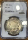 1888-O Morgan Silver Dollar $1 NGC MS 60 Nicely Toned Obverse