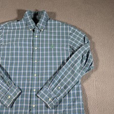 Polo Ralph Lauren Long Sleeve Button Down Custom Fit Blue Green Plaid Size Large