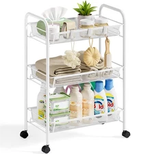 Metal Rolling Utility Cart 3-Tier Mesh Wire Storage Trolley with Easy Assembly