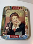 VINTAGE COCA COLA TIN LITHO MENU GIRL Serving TRAY THIRST KNOWS NO SEASON VGC