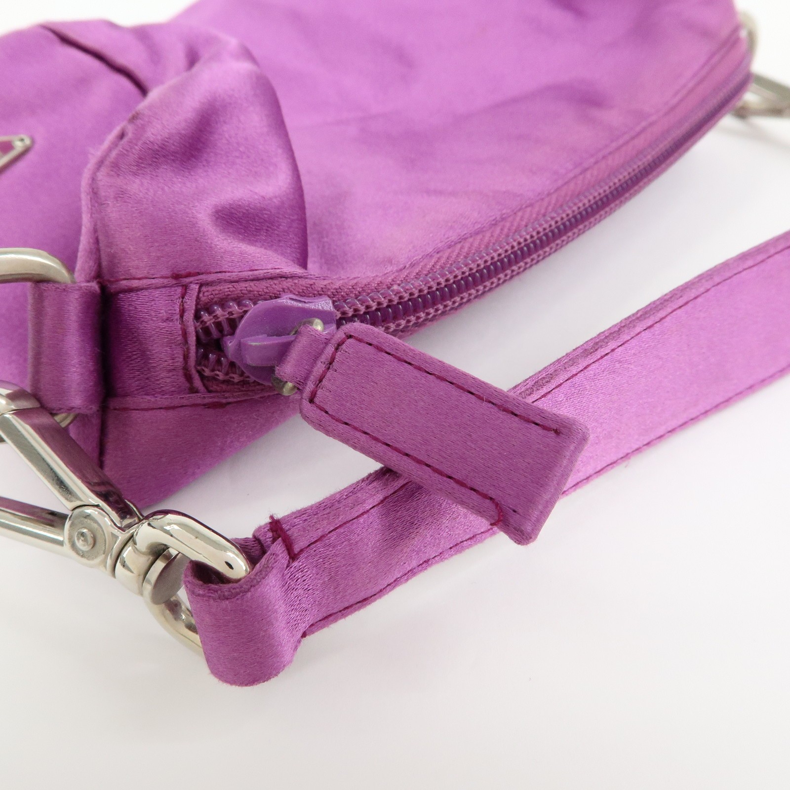 PRADA Triangle Logo Satin Mini Hand Bag Pochette Pouch Purple Authentic Used F/S image 9