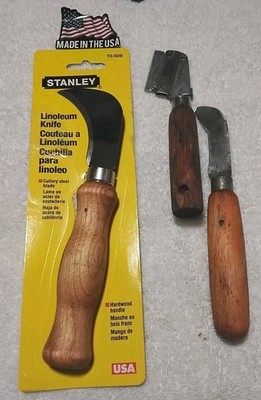 3pc STANLEY & ASSORTED BRANDS LINOLEUM KNIFES '' VINTAGE '' USA