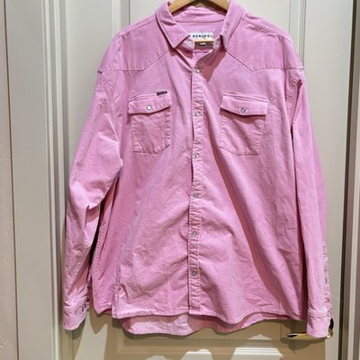 Poncho Shirt Mens 2XL Corduroy Pearl Snap Long Sleeve Regular Fit Pink Western