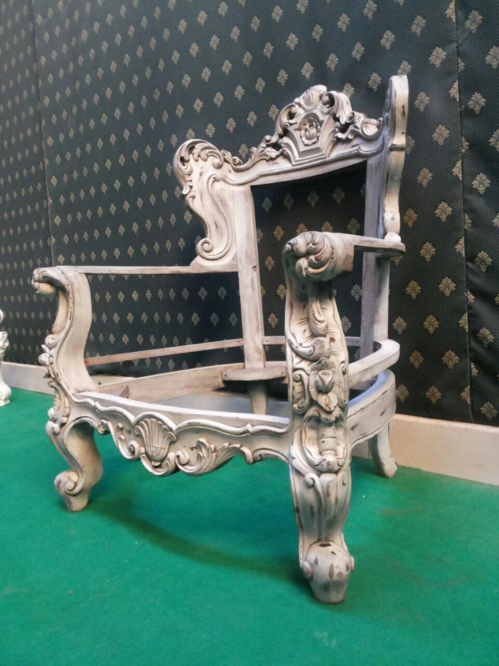 Distressed Shabby Chic Designer Mahogany French Armchair Sofa seat prop movie - Image 4 of 4