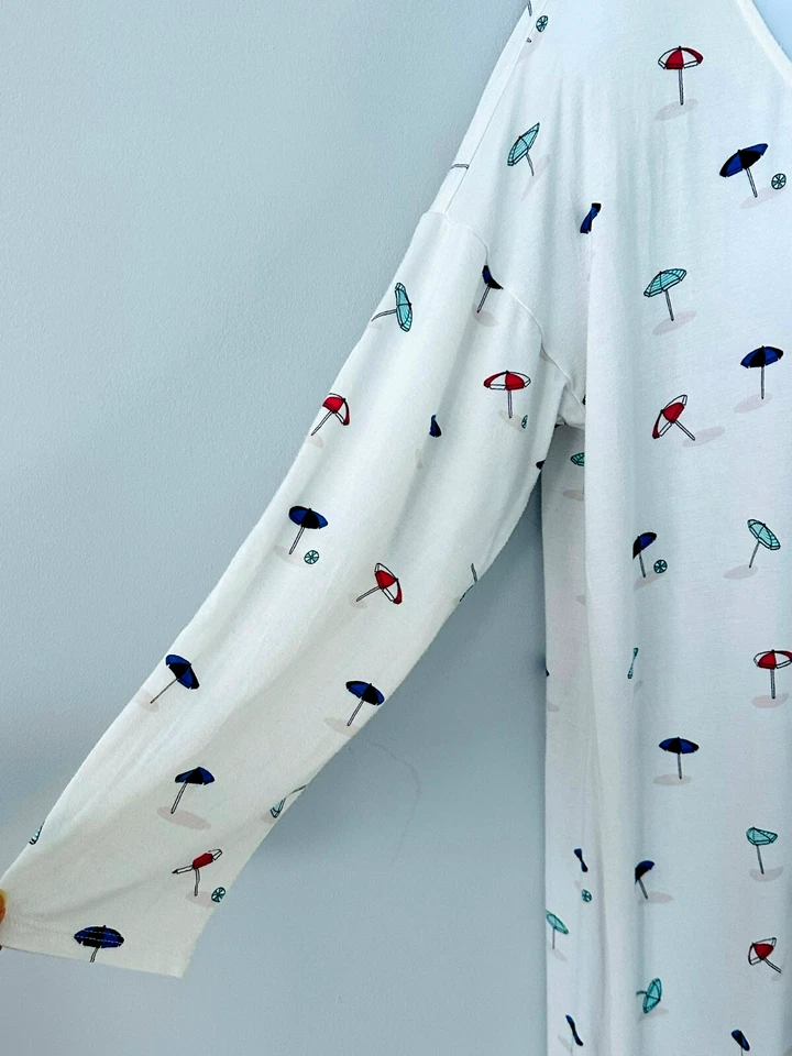 SOMA Cool Nightgown Sleepshirt Long Sleeves Soft Stretchy Umbrellas Pattern L - Image 3 of 4