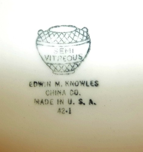 Edwin M. KNOWLES China USA Vintage CHOP PLATE 12" Orange FLOWERS Yellow Border - Picture 4 of 5