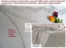 Elegant Handmade Bedspread Lace in Tulle 100% Satin Cotton Pearl Color