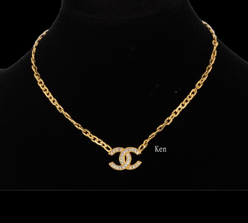 CHANEL Necklace AUTH Coco Mark CC Gold Tone Rhinestone Logo Swing Pendant Ken FS - Picture 2 of 8