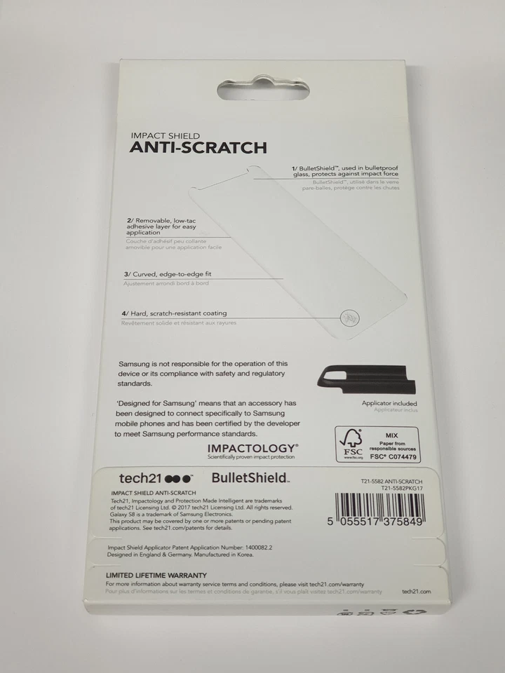 Tech21 Anti-Scratch Screen Protector with Bullet Shield for Samsung Galaxy S8 - Image 2 of 2