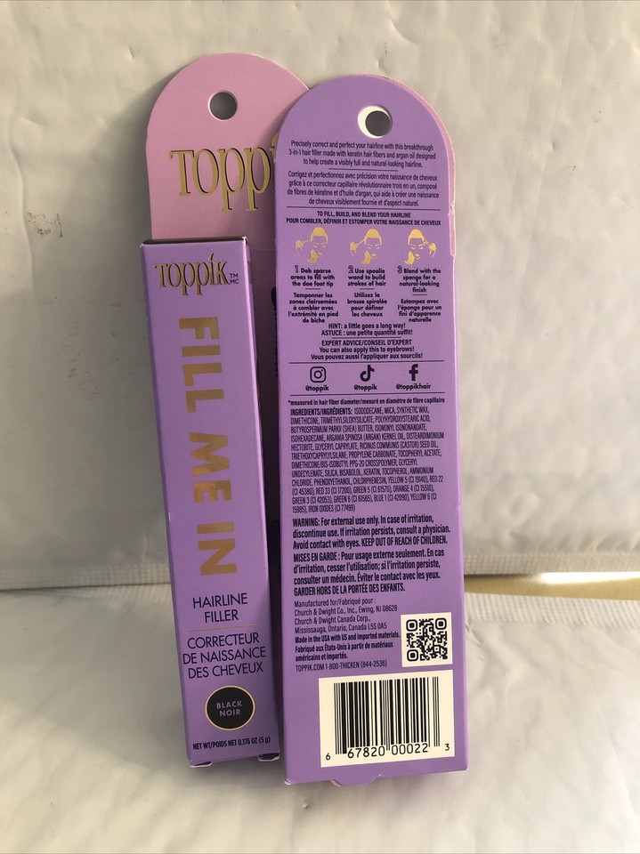 2x Toppik Fill Me In Hair Line Filler Black Noir 0.176oz Discontinued ...